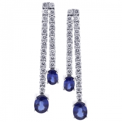 18K White Gold 5.20 ct Blue Sapphire Diamond Double Drop Earrings