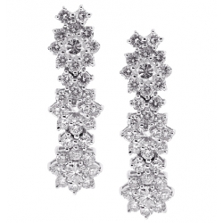 18K White Gold 2.27 ct Diamond Cluster Womens Drop Earrings