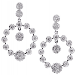 18K White Gold 3.18 ct Diamond Cluster Open Dangle Earrings