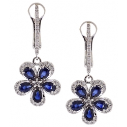 14K White Gold 2.41 ct Diamond Sapphire Womens Flower Earrings
