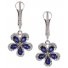 Womens Diamond Blue Sapphire Flower Drop Earrings 14K White Gold