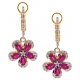 14K Yellow Gold 2.21 ct Diamond Ruby Womens Flower Earrings