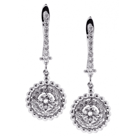Womens Diamond Round Drop Earrings 18K White Gold 1.21 Carat