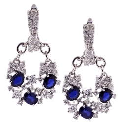 18K White Gold 4.46 ct Diamond Blue Sapphire Womens Earrings