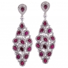Womens Ruby Diamond Chandelier Earrings 18K White Gold 7.24 ct