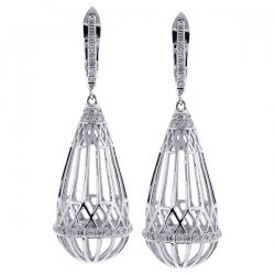 Womens Diamond Cage Drop Earrings 18K White Gold 0.65 Carat