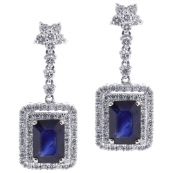 18K White Gold 3.17 ct Blue Sapphire Diamond Drop Earrings