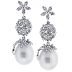 18K White Gold 0.52 ct Diamond Pearl Womens Drop Earrings