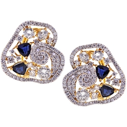 18K Yellow Gold 5.75 ct Diamond Sapphire Womens Huggie Earrings