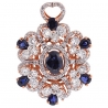 Womens Diamond Blue Sapphire Flower Pendant 18K Rose Gold 5.24ct