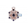 Womens Diamond Blue Sapphire Flower Pendant 18K Rose Gold 5.24ct