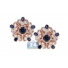 Womens Diamond Sapphire Flower Earrings 18K Rose Gold 8.56 ct