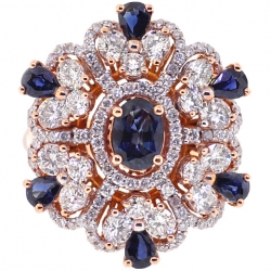 18K Rose Gold 4.91 ct Diamond Sapphire Womens Flower Ring