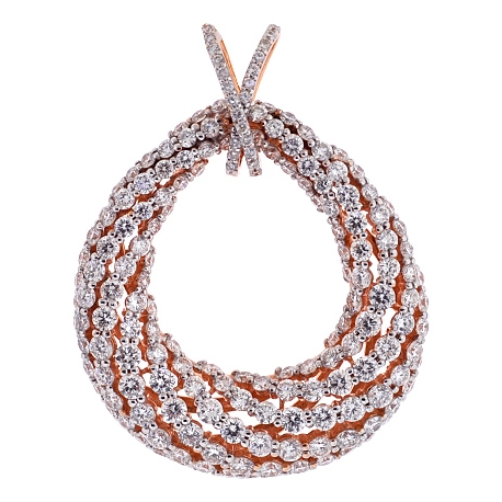 Womens Diamond Puff Oval Pendant 18K Rose Gold 7.33 ct 