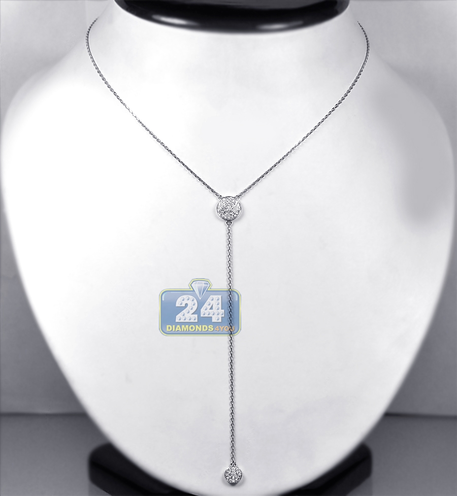 Womens Diamond Lariat Y Shape Necklace 14K White Gold 0.48ct 18"