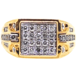 14K Yellow Gold 1.09 ct Diamond Mens Rectangular Signet Ring