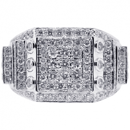 Mens Diamond Rectangle Pinky Ring 14K White Gold 2.51 ct