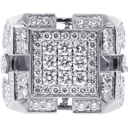 14K White Gold 4.07 ct Diamond Mens Square Ring