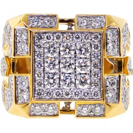 Mens Diamond Large Square Signet Ring 14K Yellow Gold 4.12 ct