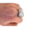 Mens Diamond Large Square Pinky Ring 14K White Gold 3.68 ct