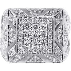 14K White Gold 3.68 ct Diamond Mens Square Signet Ring