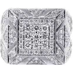 Mens Diamond Large Square Pinky Ring 14K White Gold 3.68 ct