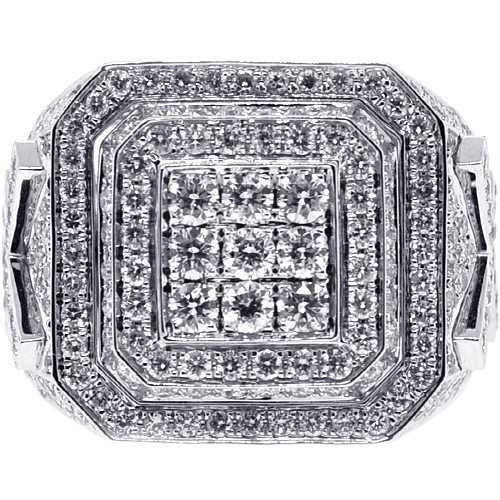 gesloten Guinness Geneeskunde Mens Iced Out Diamond Large Square Ring 14K White Gold 4.18 ct