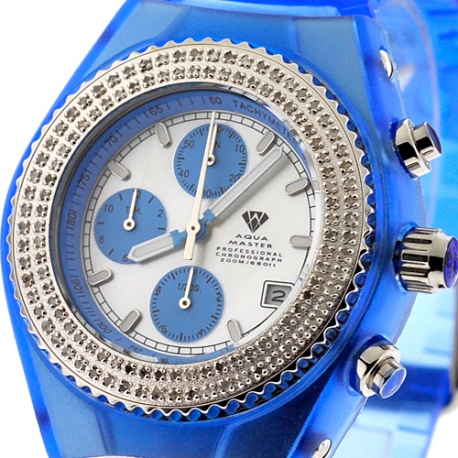 Mens Diamond Blue Watch Aqua Master Sport Plastic 1.00 ct