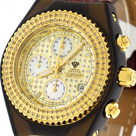 Mens Diamond Yellow Gold Watch Aqua Master Sport Plastic 1.00 ct