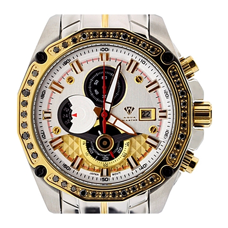 Aqua Master 1.50 ct Black Diamond Mens Yellow Gold Bezel Watch