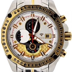Aqua Master 1.50 ct Black Diamond Mens Yellow Gold Bezel Watch