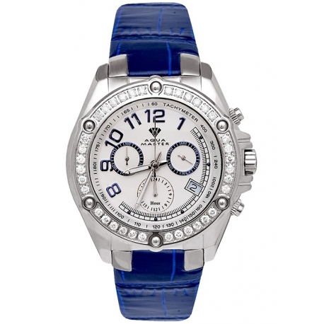 Aqua Master Solly 1.70 ct Diamond Mens Blue Leather Watch