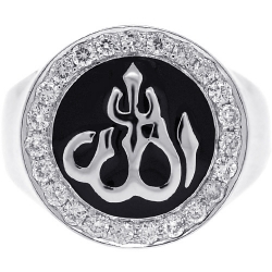 14K White Gold 0.85 ct Diamond Mens Muslim Allah Ring