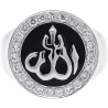 Mens Diamond Enamel Allah Religious Ring 14K White Gold 0.85 ct