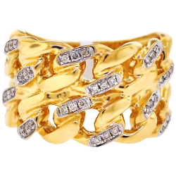 14K Yellow Gold 0.35 ct Diamond Miami Cuban Mens Ring