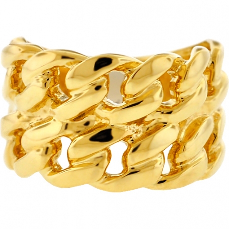 Mens Miami Cuban Link Two Rows Ring Solid 10K Yellow Gold
