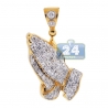 Mens SI1 Diamond Praying Hands Pendant 14K Yellow Gold 0.95ct