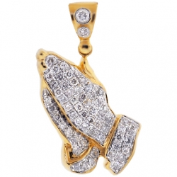14K Yellow Gold 0.95 ct Diamond Praying Hands Mens Pendant