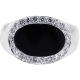 18K White Gold 0.43 ct Diamond Oval Onyx Mens Ring