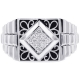 18K White Gold 0.22 ct Diamond Black Enamel Mens Ring