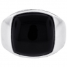 18K White Gold 0.40 ct Diamond Cabochon Onyx Mens Ring