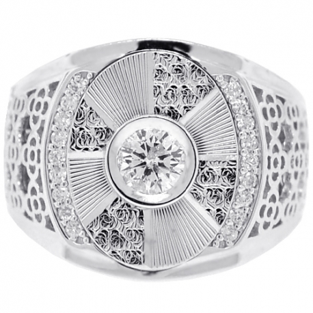 18K White Gold 0.70 ct Bezel Set Diamond Mens Ring