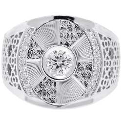 18K White Gold 0.70 ct Bezel Set Diamond Mens Ring