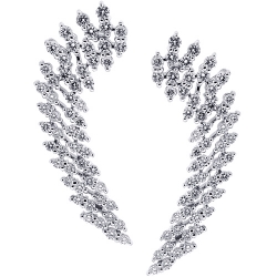 Womens Diamond Cluster Ear Crawlers 18K White Gold 2.92 Carat