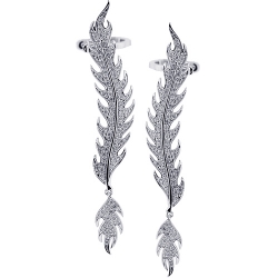 18K White Gold 1.00 ct Diamond Flame Womens Ear Crawlers