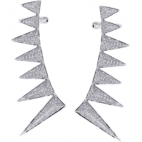 Womens Diamond Spike Ear Crawlers 18K White Gold 2.41 Carats