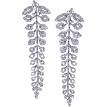 Womens Diamond Floral Dangle Earrings18K White Gold 5.79 ct 3"
