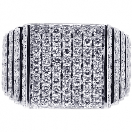 Mens Diamond Step Square Pinky Ring 14K White Gold 2.54 ct