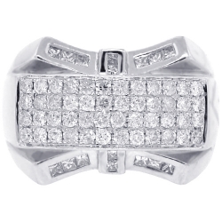 Mens Diamond Rectangle Pinky Ring 14K White Gold 1.15 ct