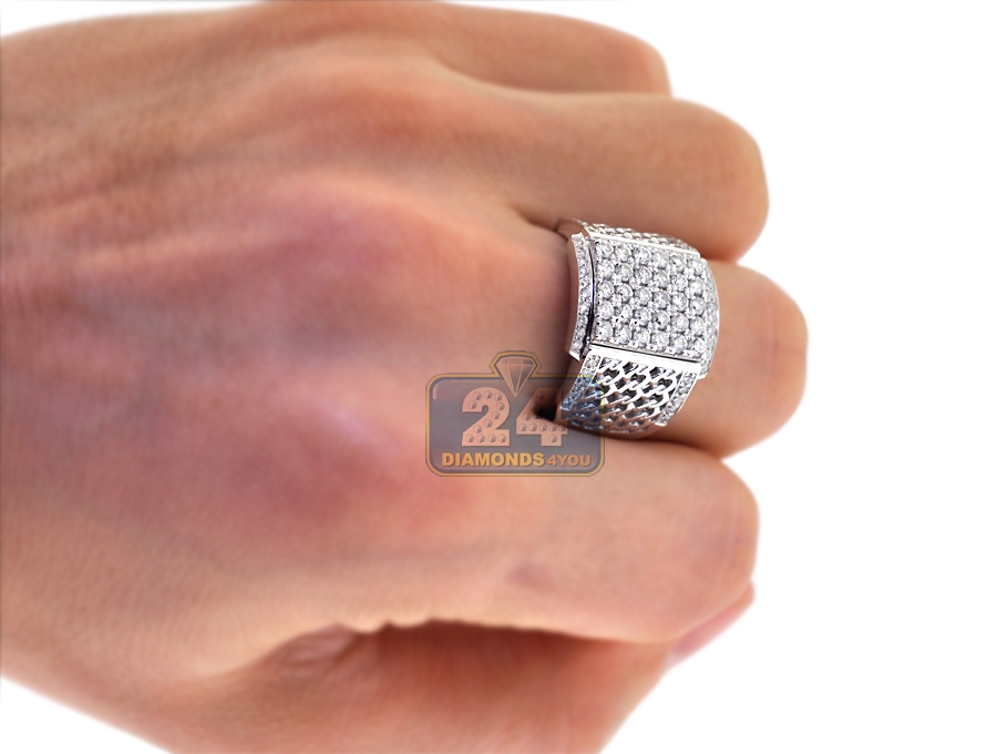 Mens Diamond Rectangle Pinky Ring 18K White Gold 1.51 Carat